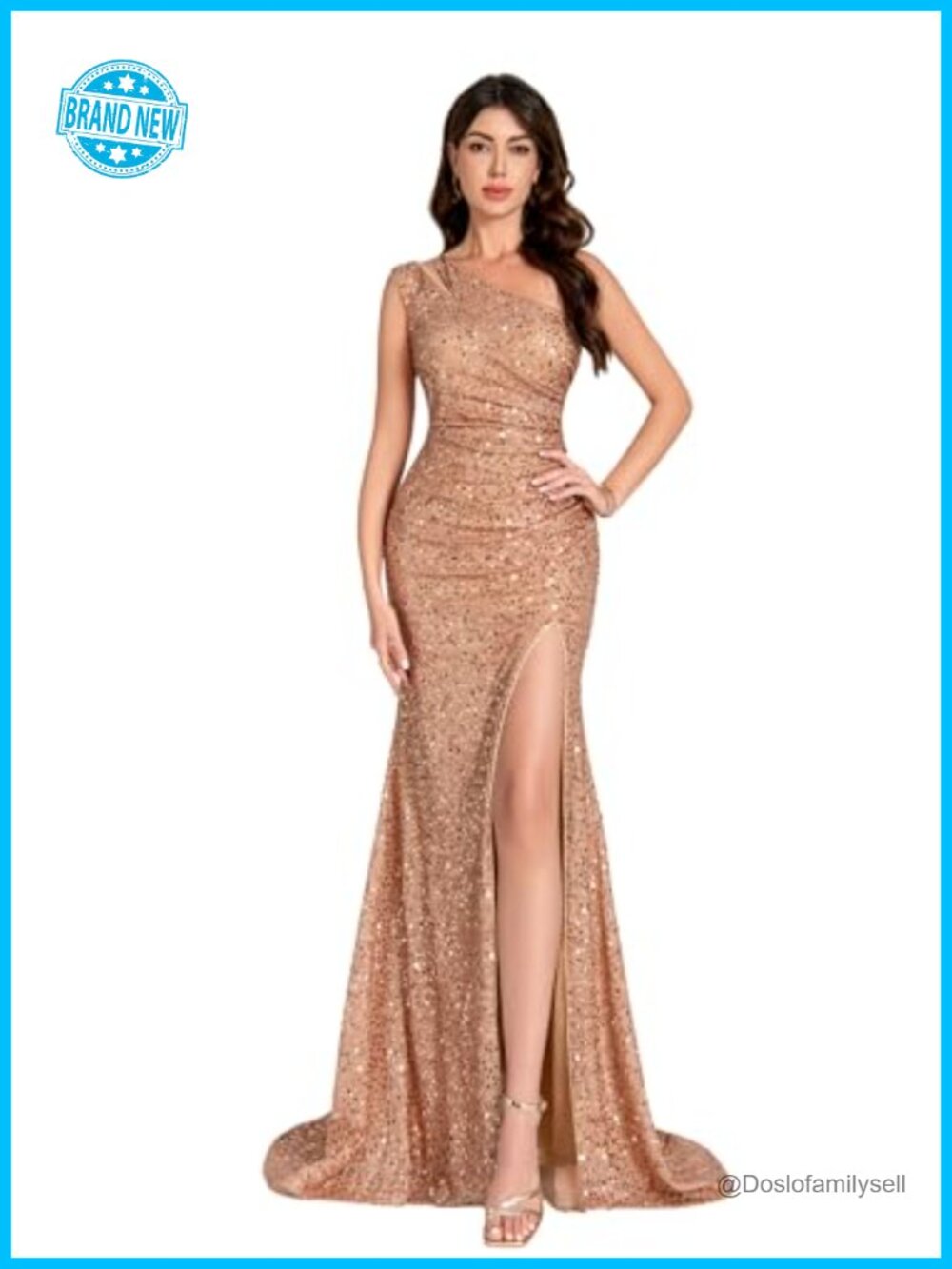 One-Shoulder Sequin Prom Dress Sleeveless Formal Gown